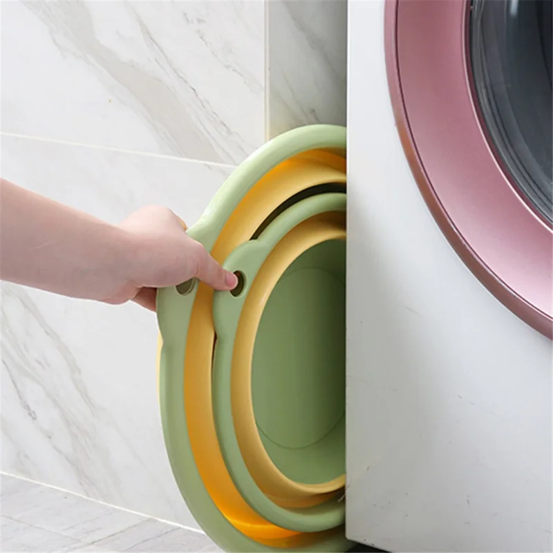 Thicken PP+TPR Collapsible Round Basin Space Saving Multipurpose Washbasin, Size S - Pink