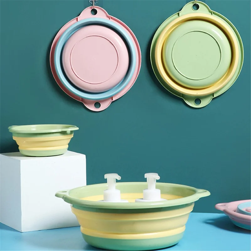 Thicken PP+TPR Collapsible Round Basin Space Saving Multipurpose Washbasin, Size S - Pink