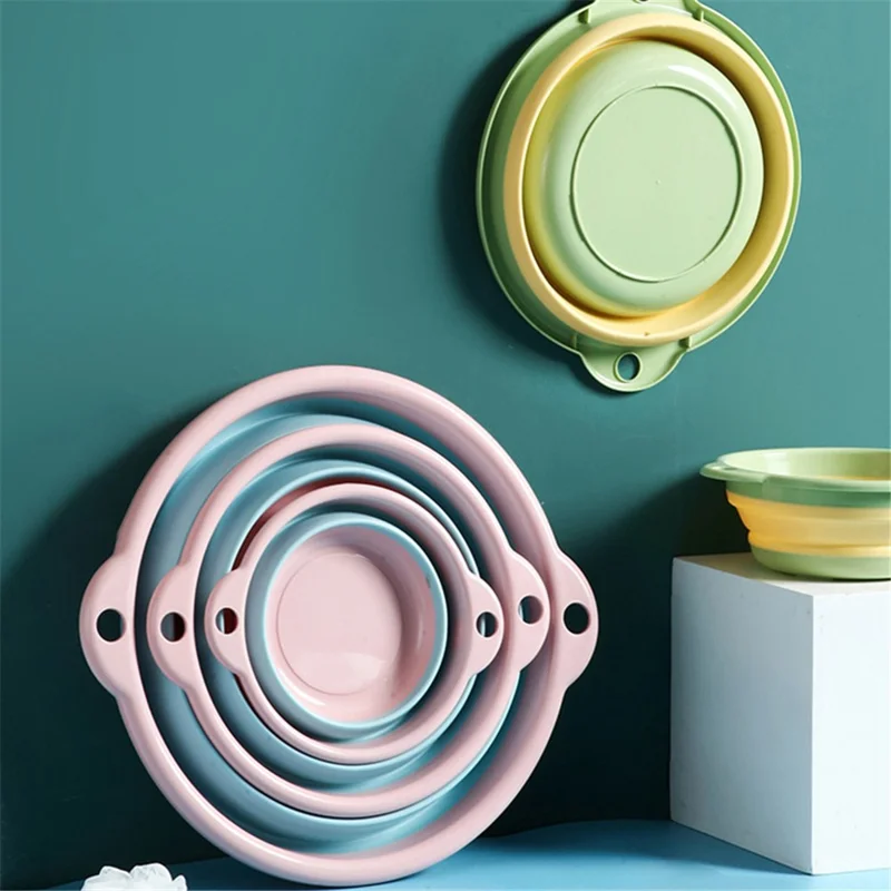 Thicken PP+TPR Collapsible Round Basin Space Saving Multipurpose Washbasin, Size S - Pink