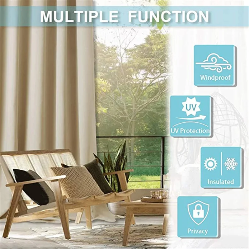 W52xH84 Inch Light Blocking Waterproof Polyester Curtain for Cabana Patio Lanai Terrace - 5