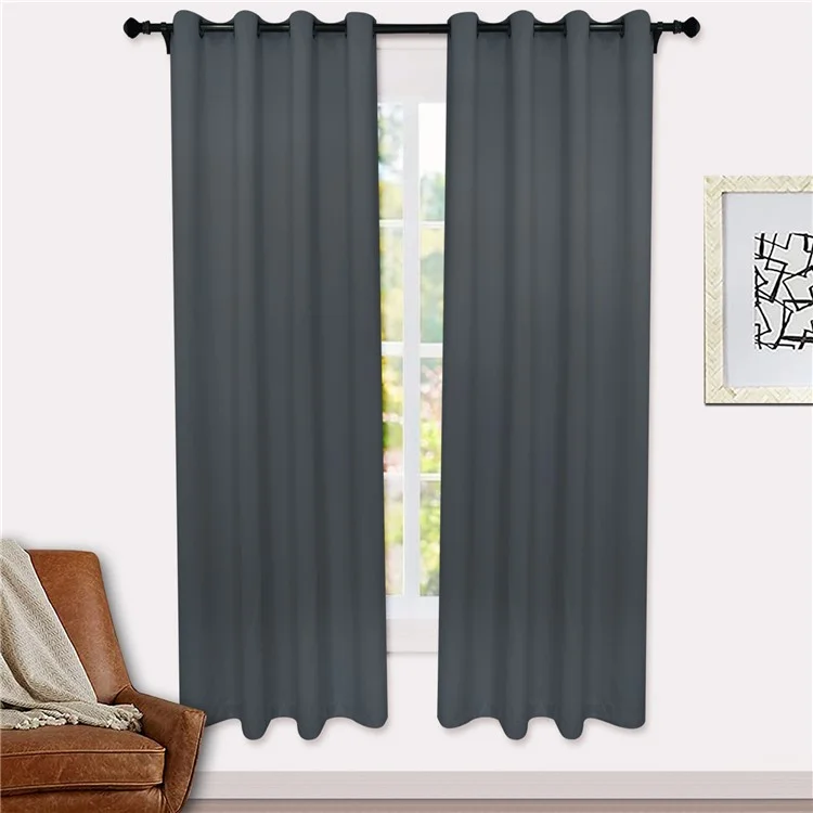 High Blackout Solid Color Bedroom Curtains with Eyelets, 1.3x1.6m - Dark Grey