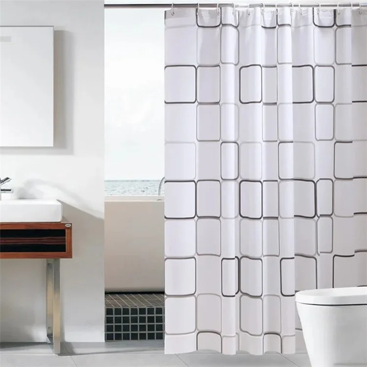AL673532026256 180x200cm Espessado PEVA Cortina de Banho Impressa Minimalista À Prova d'Água Cortinas de Chuveiro - Grades