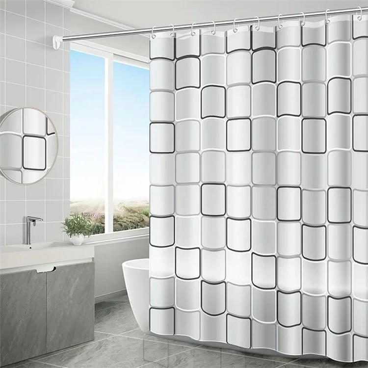 AL673532026256 180x200cm Thickened PEVA Bath Curtain Printed Minimalist Waterproof Shower Curtains - Grids