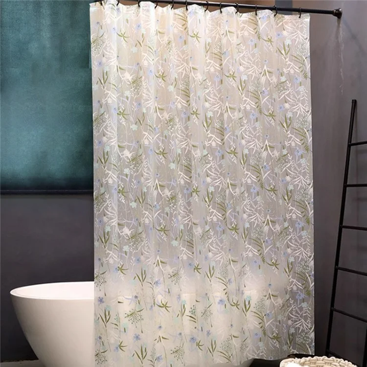 0,8 x 1,8 m Verdickter EVA-Duschvorhang, wasserdicht, Badezimmervorhang mit Musterdruck - Blume und Blatt