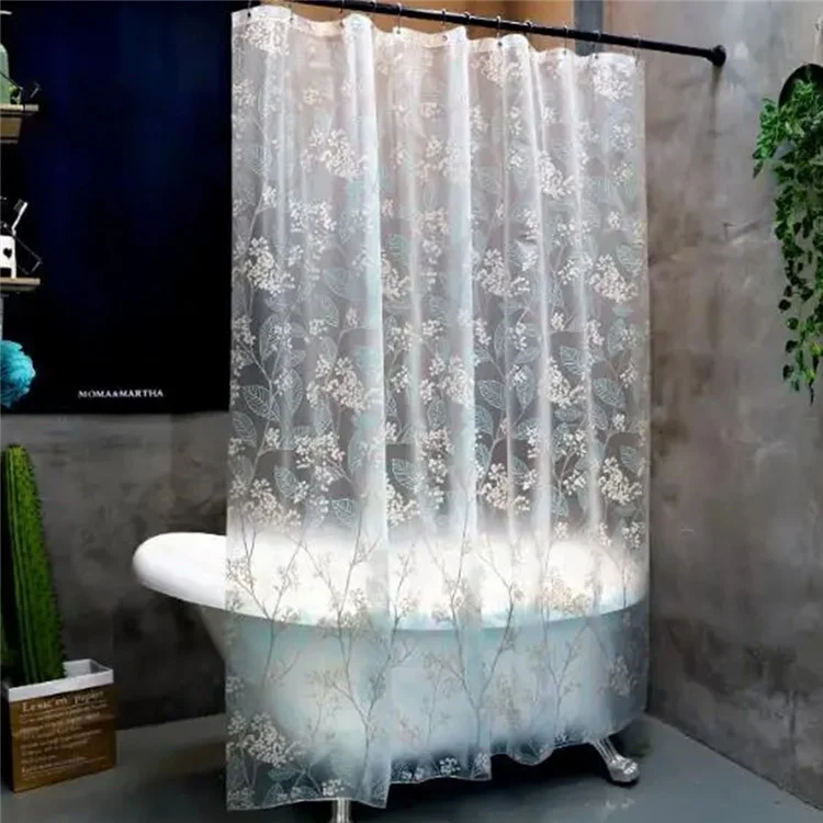 0,8 x 1,8 m Verdickter EVA-Duschvorhang, wasserdicht, Badezimmervorhang mit Musterdruck - Blume und Blatt