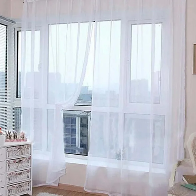 1m x 2.7m Solid Color Semi Sheer Curtains Light Filtering Voile Drapes - White