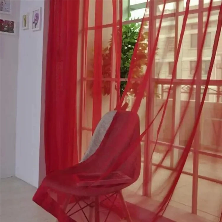 1m x 2.7m Solid Color Semi Sheer Curtains Light Filtering Voile Drapes - Red