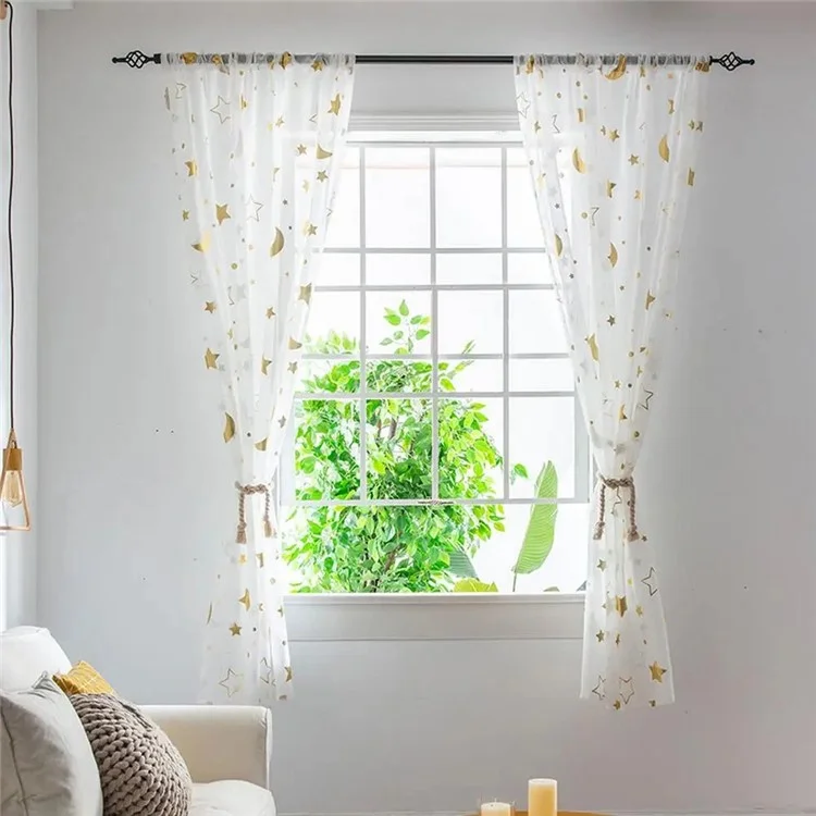 1x1.3m Star and Moon Hot Stamping Sheer Curtain for Home, Bedroom, Living Room - Gold