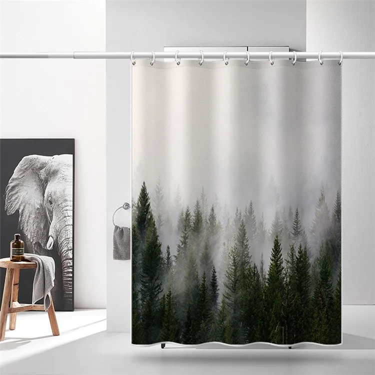 LB-344 180x180 cm Nebel Kiefern Waldmuster Badevorhang Wasserdichte Polyester-duschvorhänge