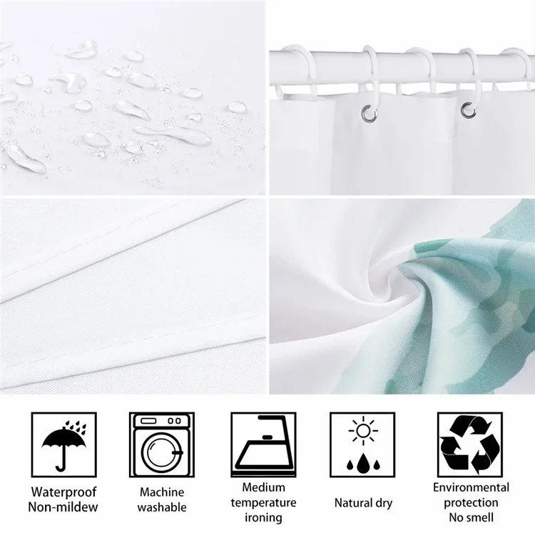 SHU1 3D Printed Tropical Jungle Plants Design Bath Curtain Polyester Waterproof Shower Curtain, 180x180cm - 37