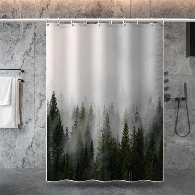 LB-344 100x180cm Mist Pine Forest Design Polyester Badevorhang Wasserdicht Duschvorhänge