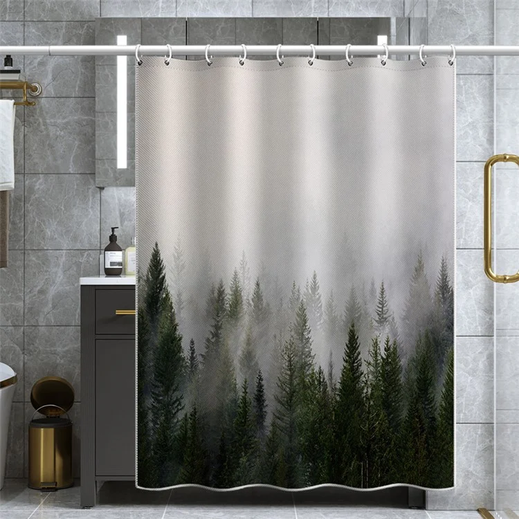 LB-344 100x180cm Mist Pine Forest Design Polyester Badevorhang Wasserdicht Duschvorhänge
