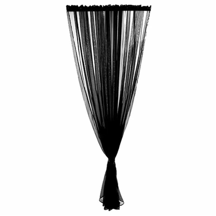 Cortina de Voile Colorida de Poliéster para Quarto e Sala de Estar, 1x2m - Preto
