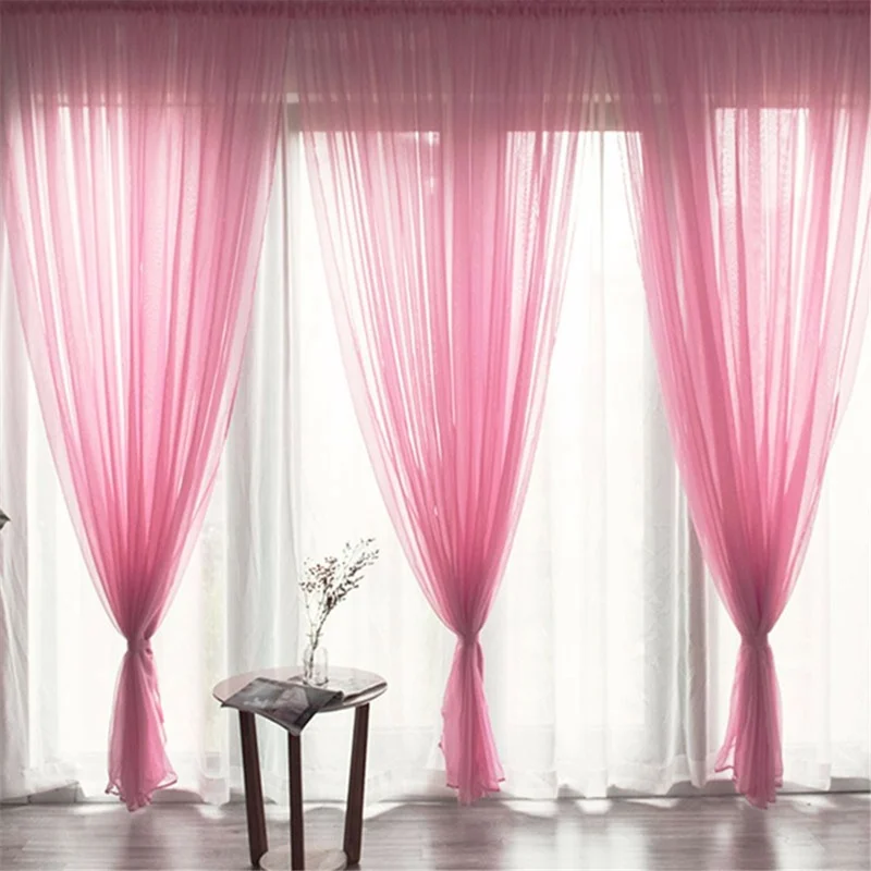 Polyester Solid Color Sheer Curtain for Bedroom and Living Room, 1x2m - Deep Pink