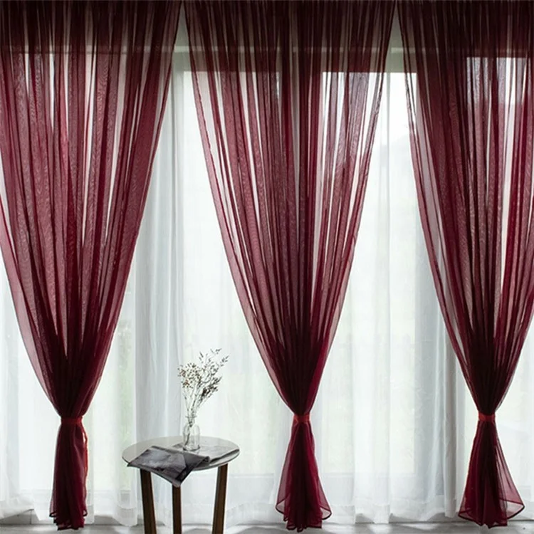 1x2.7m Polyester Sheer Curtain Solid Color Curtains for Bedroom, Living Room - Wine Red