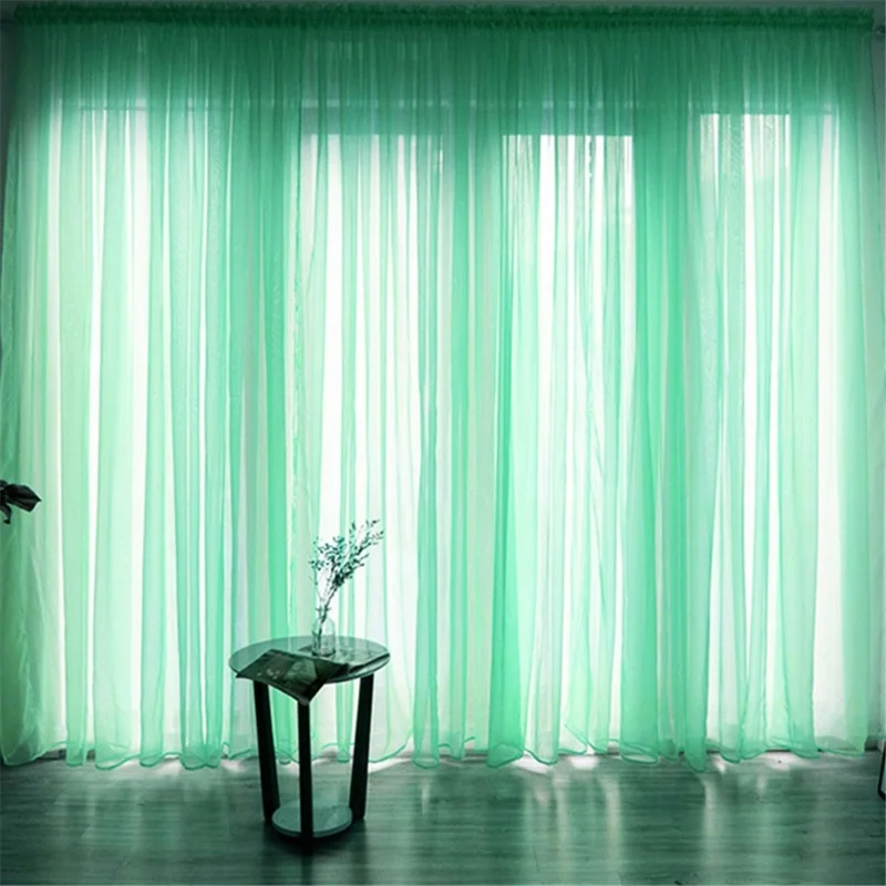 1x2.7m Polyester Sheer Curtain Solid Color Curtains for Bedroom, Living Room - Bright Green