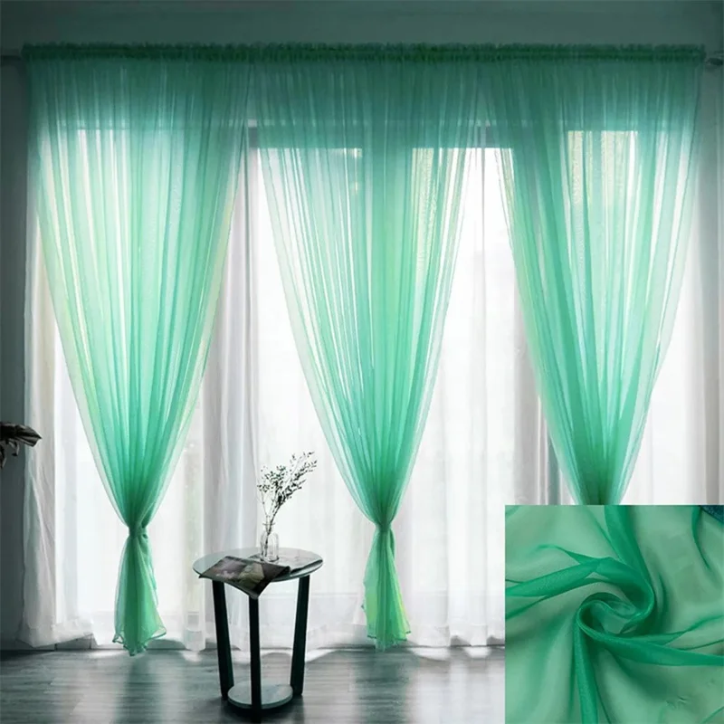 1x2.7m Polyester Sheer Curtain Solid Color Curtains for Bedroom, Living Room - Bright Green