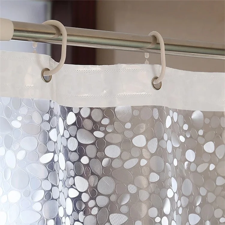 8001 PEVA 3D Pattern Shower Curtain with Steel Hooks for Bathroom, 180x180cm - Cobblestone