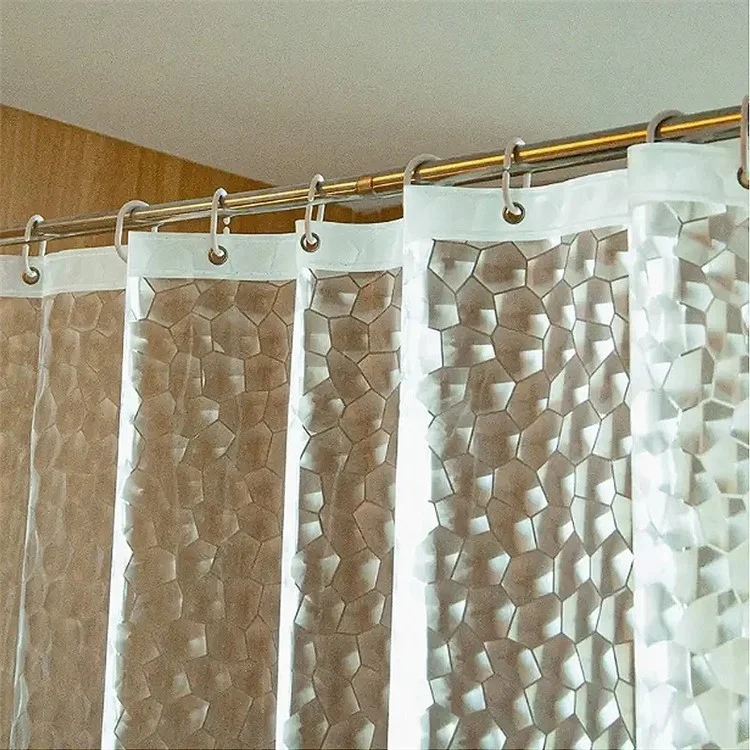 8001 PEVA 3D Pattern Shower Curtain with Steel Hooks for Bathroom, 180x180cm - Cobblestone