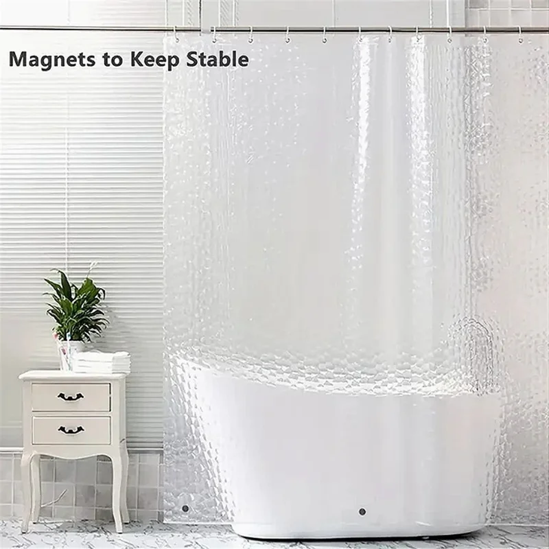 8001 PEVA 3D Pattern Shower Curtain with Steel Hooks for Bathroom, 180x180cm - Peephole