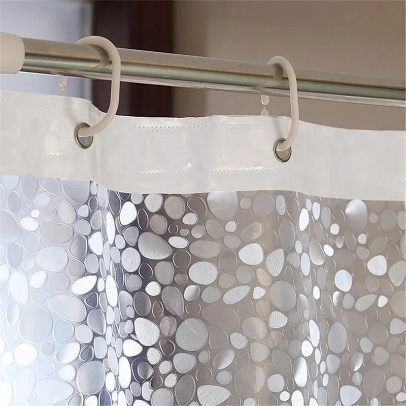 8001 PEVA 3D Pattern Shower Curtain with Steel Hooks for Bathroom, 180x180cm - Peephole