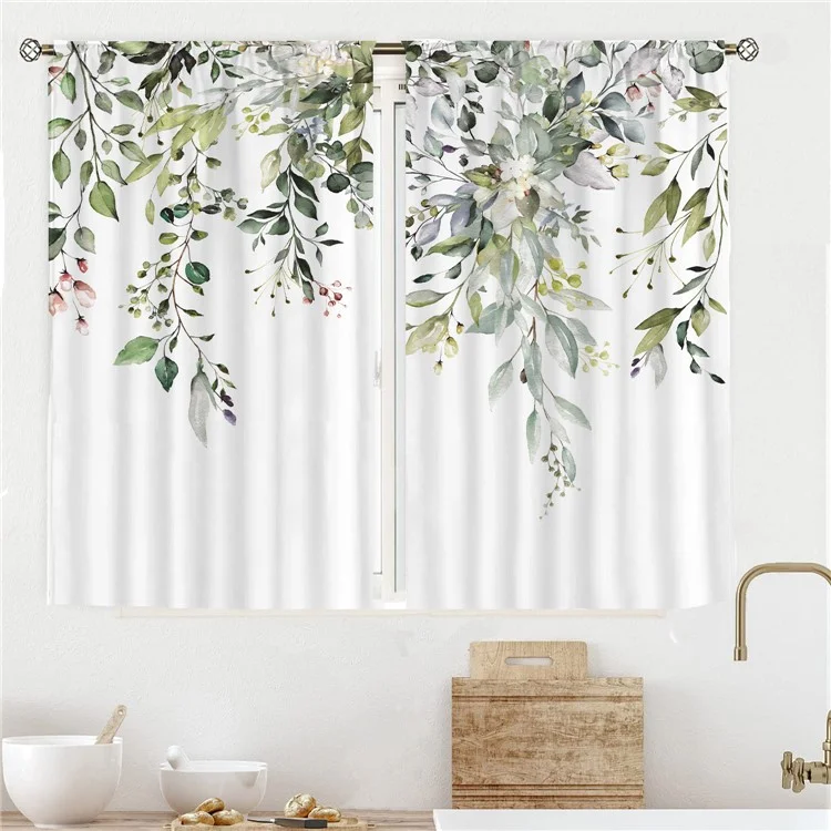 L1 2PCS 140x100CM Pattern Polyester Window Curtain Light Filtering Drape for Kitchen - 1