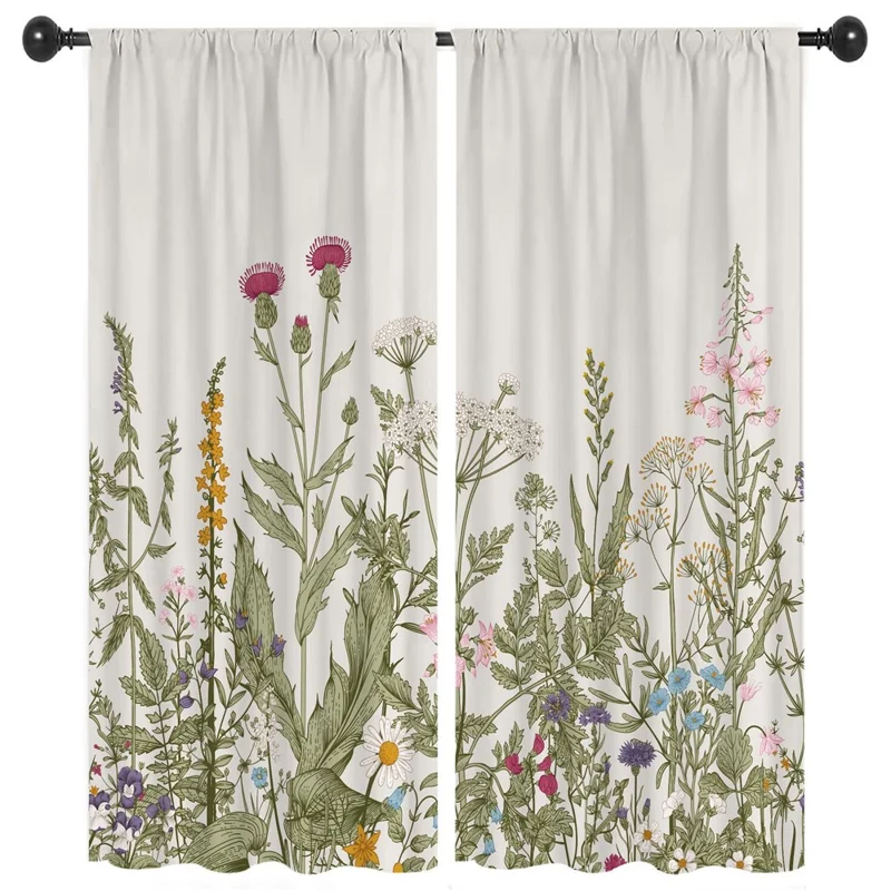 L1 2PCS 140x100CM Pattern Polyester Window Curtain Light Filtering Drape for Kitchen - 3