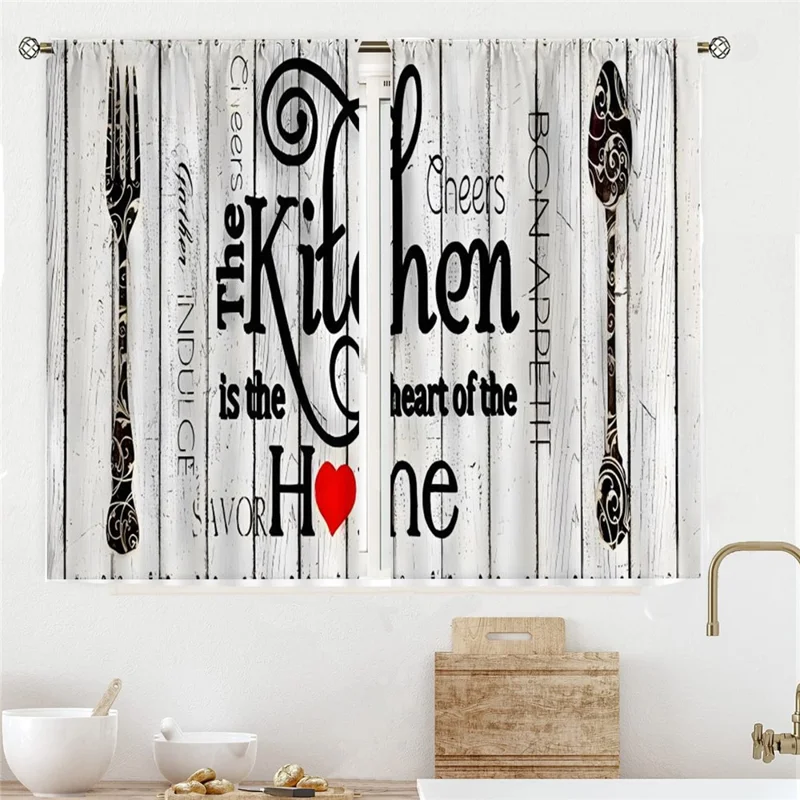 L1 2PCS 140x100CM Pattern Polyester Window Curtain Light Filtering Drape for Kitchen - CU88