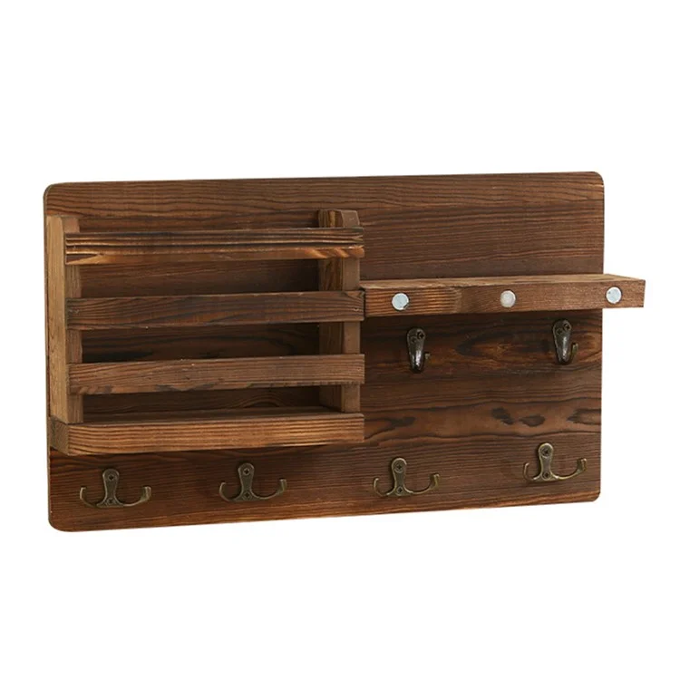 Rustic Wall-mounted Storage Rack Multifunctional Solid Wood Hanger Shelf