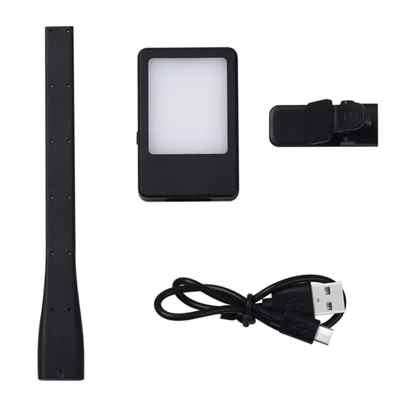 USB Rechargeable Reading Light Lamp Goose Neck Clip On LED Book Light - Black