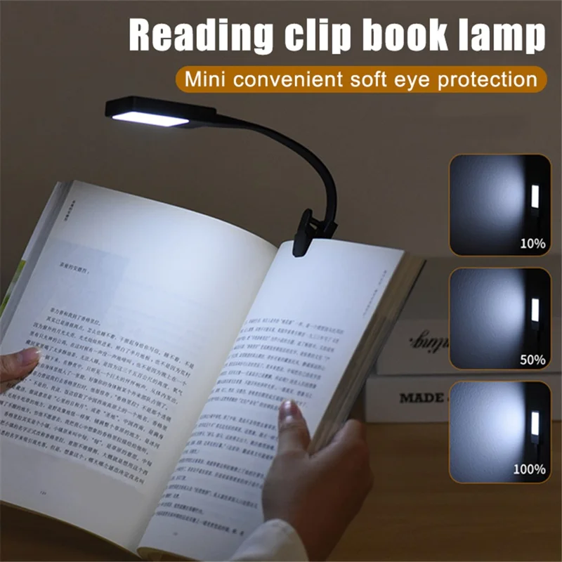 USB Rechargeable Reading Light Lamp Goose Neck Clip On LED Book Light - Black