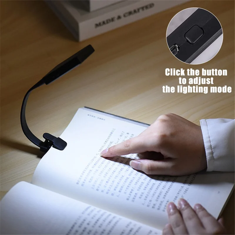 USB Rechargeable Reading Light Lamp Goose Neck Clip On LED Book Light - Black