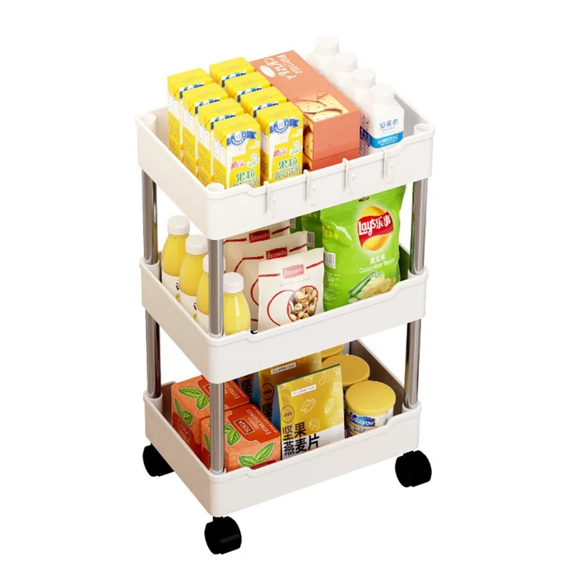Carrello da 3 piani per soggiorno, bagno, casa e mobile - Bianco