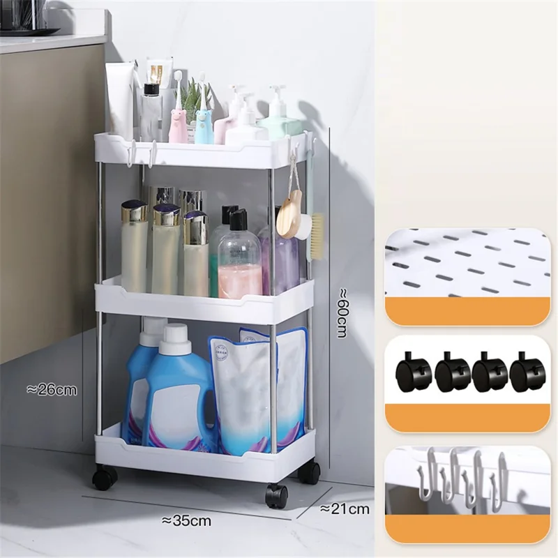 Carrello da 3 piani per soggiorno, bagno, casa e mobile - Bianco
