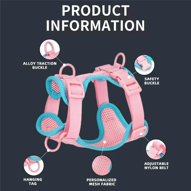 Arnés transpirable de malla de verano talla L para perros y gatos - Rosa