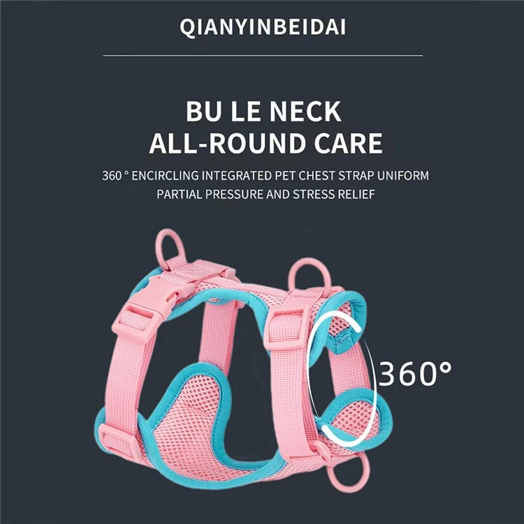 Size M Summer Breathable Mesh Dog Cat Harness Adjustable Soft Pet Harness - Pink