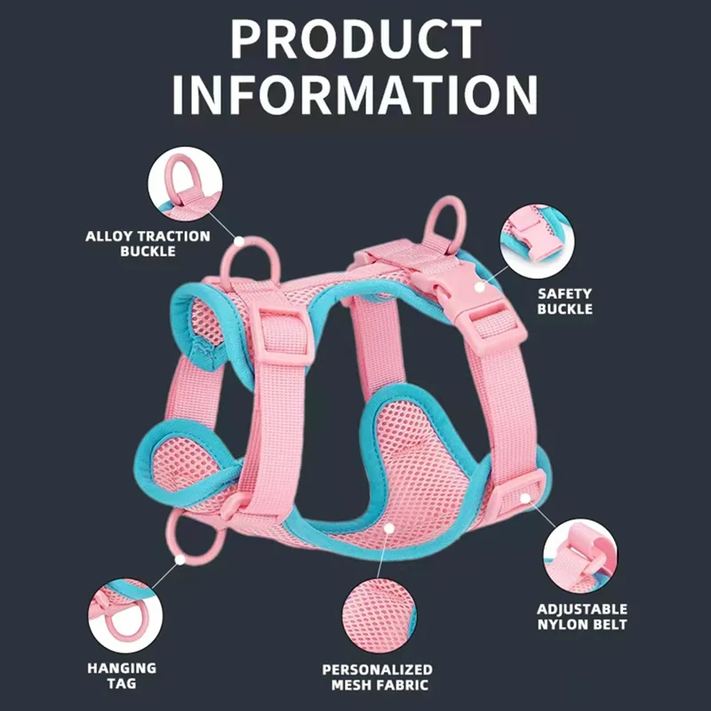 Kolorowy letni przewiewny uprząż siatkowa dla psa/kota rozmiar M, regulowana miękka uprząż dla zwierząt domowych - niebieski