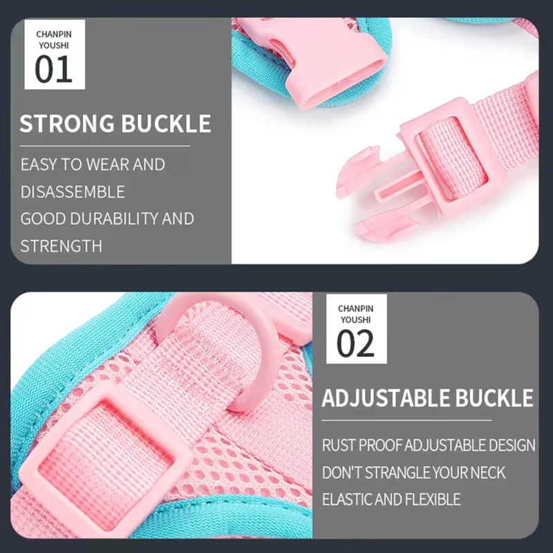 Kolorowy letni przewiewny uprząż siatkowa dla psa/kota rozmiar M, regulowana miękka uprząż dla zwierząt domowych - niebieski