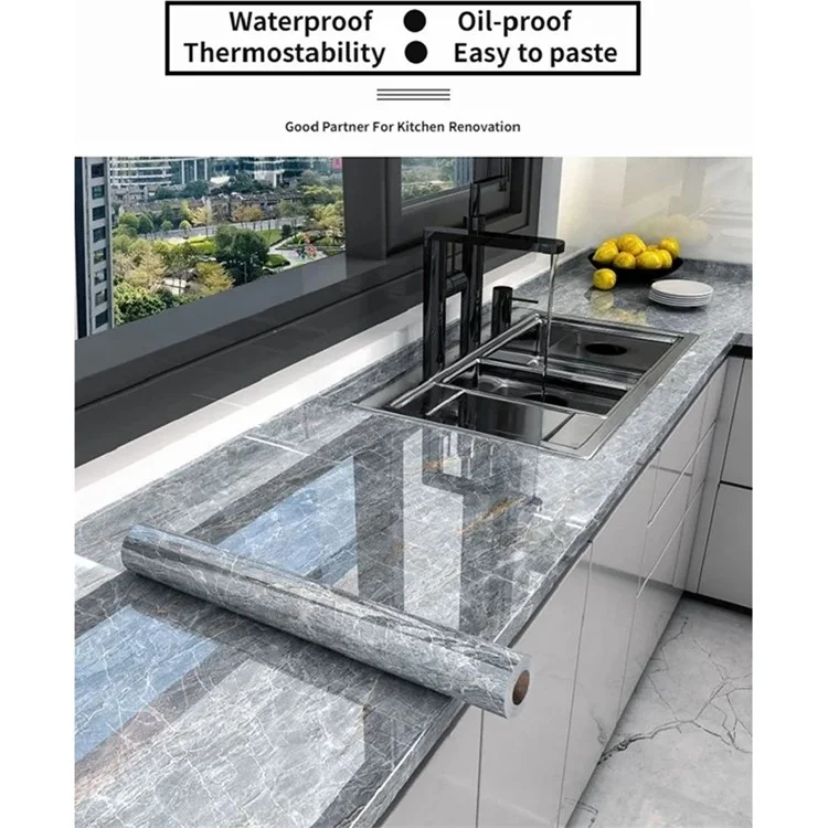 80x500cm Imitation Marble Self-adhesive Wallpaper Kitchen Counter Top PVC Anti-oil Sticker - Jazz White