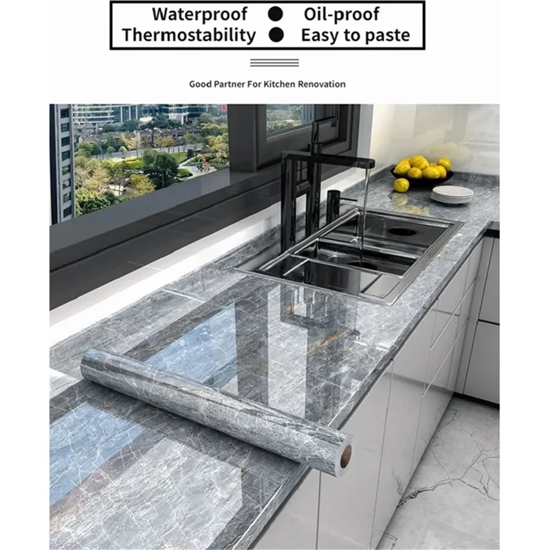 Marble Pattern Waterproof PVC Kitchen Wallpaper Self-Adhesive Heat-Resistant Sticker, 60x200cm - Style E