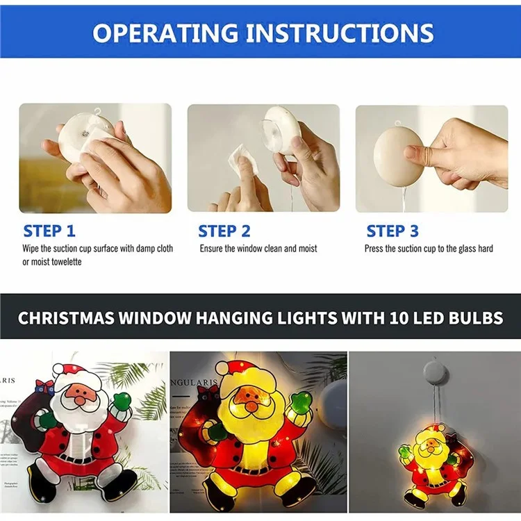 Luz de Decoração de Natal LED com Ventosa e Pendurador - Estilo A
