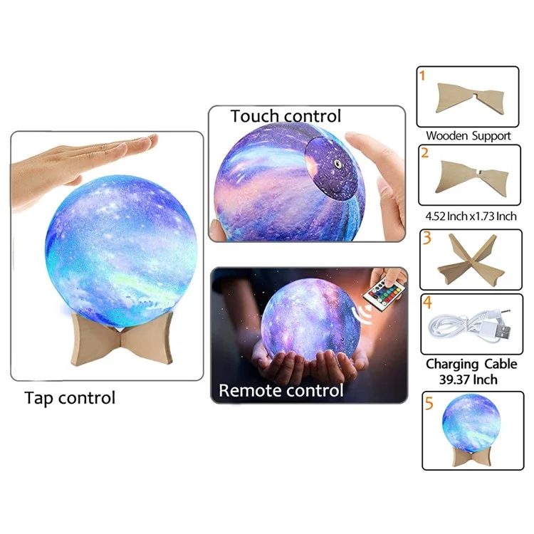 Luce a LED per la luna da 16 colori ricaricabile con controllo touch / tap e telecomando, decorazione per la casa