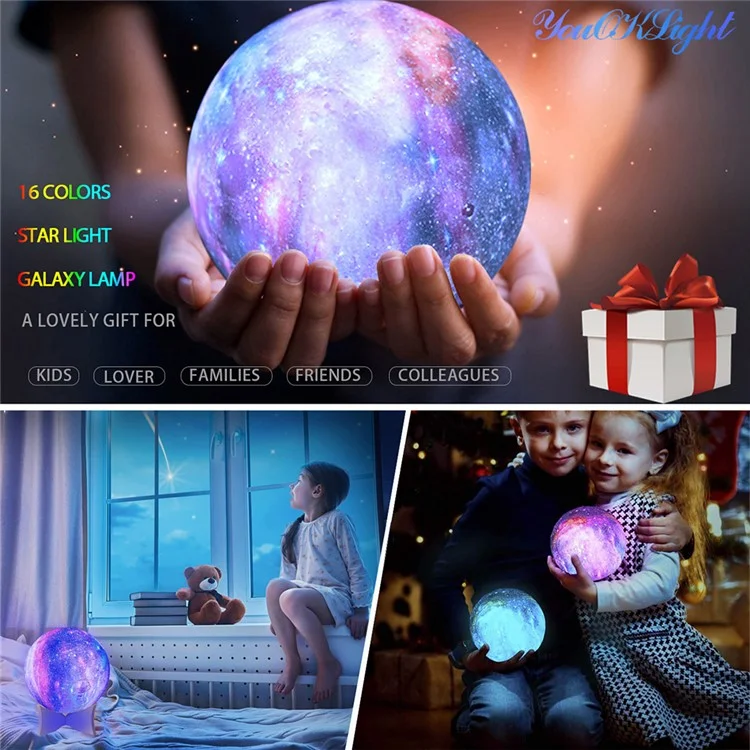 Luce a LED per la luna da 16 colori ricaricabile con controllo touch / tap e telecomando, decorazione per la casa