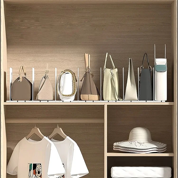 Wardrobe Closet Organizer Shelf 3 Partition Boards Plastic Handbag Storage Rack