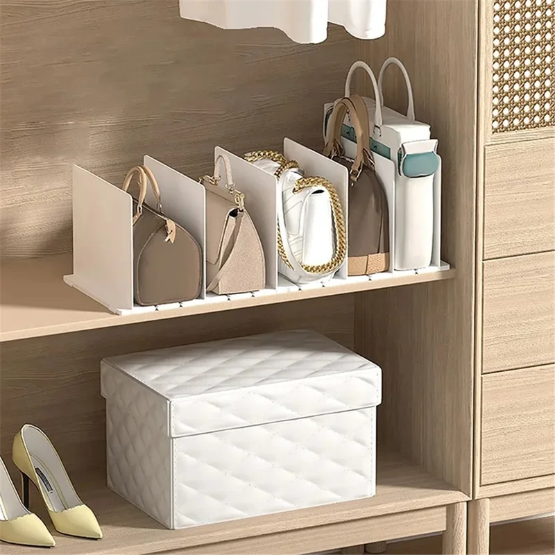 Wardrobe Closet Organizer Shelf 5 Partition Boards Plastic Handbag Storage Rack