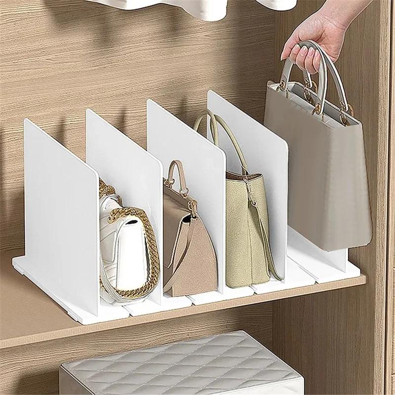 Wardrobe Closet Organizer Shelf 5 Partition Boards Plastic Handbag Storage Rack
