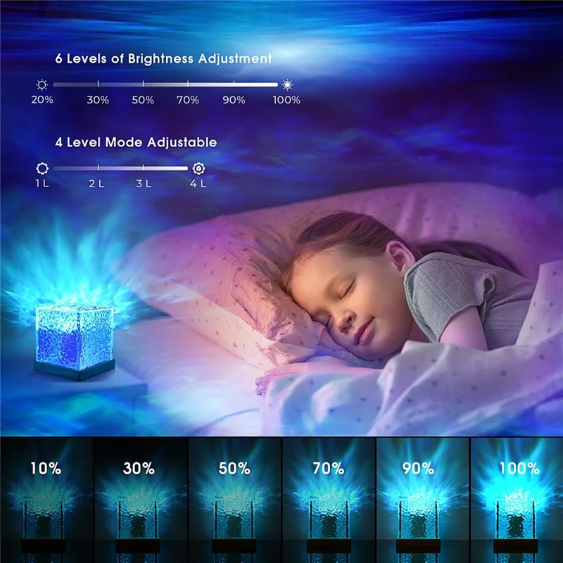 Cube Shape Northern Light Ocean Wave Projector Light 16 Colors Gradual Rotating Flame Lamp