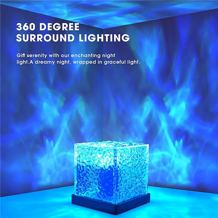Cube Shape Northern Light Ocean Wave Projector Light 16 Colors Gradual Rotating Flame Lamp