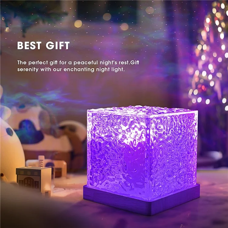 Cube Shape Northern Light Ocean Wave Projector Light 16 Colors Gradual Rotating Flame Lamp