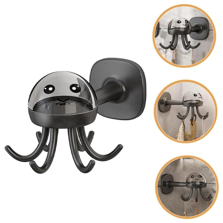 Cute Octopus Kitchen Rotating Hook Punch-Free Wall-Mounted Utensil Hanger - Black